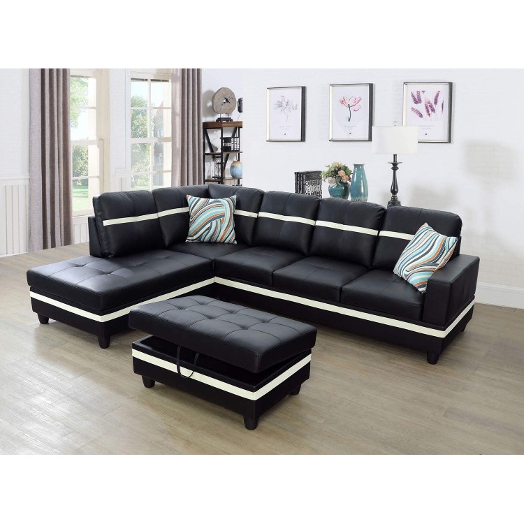 Ainehome Furniture Sectional Sofa Set Living Room Sofa Set Leather Sectional Sofa Black & White Sofa Set Left Hand Facing,#1