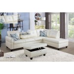 Ainehome Living Room Sectional Set Leather Sectional Sofa in Home with Storage Ottoman and Matching Pillows Right Hand Facing Ivory White
