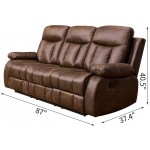 Betsy Furniture Microfiber Fabric Recliner Set Living Room Set in Brown Sofa Loveseat Chair Pillow Top Backrest and Armrests 8028 Sofa