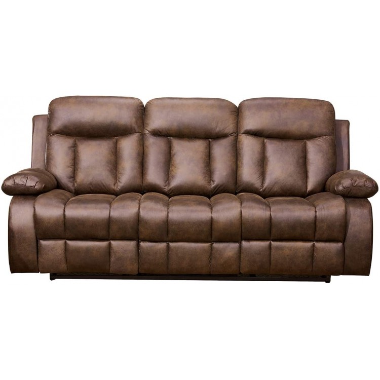 Betsy Furniture Microfiber Fabric Recliner Set Living Room Set in Brown Sofa Loveseat Chair Pillow Top Backrest and Armrests 8028 Sofa