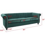 Chesterfield Sofa for Living Room 3 Seater Velvet Couch Home Theater Seating Upholstered Accent Arm Sofa for Bedroom Office Apartment Drak Green