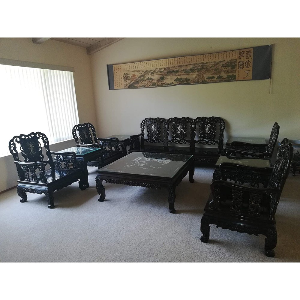 Custome China Antique Luxury Carved Ebony Wood Living Room Furniture Sets10 Pieces