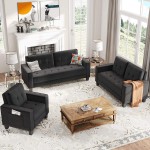 GAOFEIYANG Pieces Modern Living Room Furniture Sectional Couch Set with Three-Seater Sofa 1 Loveseat Single Armchair for Home Office 1+2+3-Seat Black