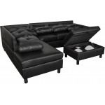 GAOPAN L-Shaped PU Leather Tufted Cushions Sectional Sofa Corner Couch with Left Chaise Lounge and Storage Ottoman for Living Room Furniture Set Black