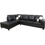 GAOPAN L-Shaped PU Leather Tufted Cushions Sectional Sofa Corner Couch with Left Chaise Lounge and Storage Ottoman for Living Room Furniture Set Black