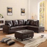 GAOPAN L-Shaped PU Leather Tufted Cushions Sectional Sofa Corner Couch with Right Chaise Lounge and Storage Ottoman for Living Room Furniture Set Brown