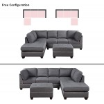 GAOPAN Linen Upholstered Sectional Sofa with Cup Holders Storage Ottoman & Reversible Chaise Lounge Rivet Couch for Living Room Furniture Sets L-Shaped Tufted Cushion Corner Sofá,Grey