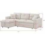 GAOPAN Modern Leather Sectional Sofa Couch with Reversible Storage Chaise Lounge,L-Shaped Rivet Decor Corner Sofá W Pull-Out Sleeper Bed Sofabed for Living Room Furniture Set & Apartment Beige