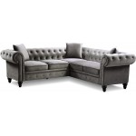 GAOPAN Soft Tufted Cushion Upholstered Sectional Sofa for Living Room Furniture Sets Velvet L-Shaped 5 Seaters Symmetrical Couch W Classic Chesterfield Rolled Arm & 3 Lumbar Pillows Graphite Grey