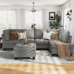 HONBAY Convertible Sectional Sofa L Shaped Couch with Storage Ottoman Reversible Sectional Sofa Couch for Living Room Grey