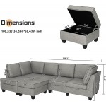 HONBAY Convertible Sectional Sofa L Shaped Couch with Storage Ottoman Reversible Sectional Sofa Couch for Living Room Grey