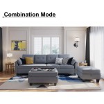 HONBAY Reversible Sectional Sofa Couch Set L Shaped Couch Sofa Sets for Living Room 4 Seat Sofa Sectional with Storage Ottoman for Small Apartment,Grey Sectional+Tray Ottoman
