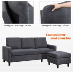 JY QAQA Convertible Sectional Sofa Couch with 3-Seat Sofa L-Shaped Ottoman Couch with Modern Linen Fabric for Small Living Room Apartment and Small Space Dark Grey