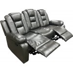 Liveasy Furniture 3-PC Bonded Leather Recliner Set Living Room Set in Charcoal Grey Sofa Loveseat Chair Pillow Top Backrest and Armrests Sofa+LOVESEAT+Chair