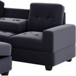 Magic Home Sectional Sofa with Reversible Chaise,L-Shape Sectional Sofa Couch and Storage Ottoman Living Room Set with Two Cup Holders for Living Room Home Black