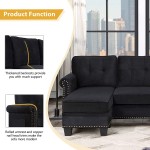 Merax 106" Sectional Sofa with Reversible Chaise Lounge L Shaped 4-Seat Sofa Couch with Scrolled Arm and Nail-Head Trim Storage Ottoman for Living Room Furniture Sets Black