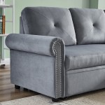 Merax 83.46'' Reversible Pull Out Sleeper Sectional Storage Sofa Bed 3-Seater L-Shape Convertible Corner Sofa Bed with Storage Chaise for Living Room Furniture Set Grey