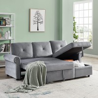 Merax 83.46'' Reversible Pull Out Sleeper Sectional Storage Sofa Bed 3-Seater L-Shape Convertible Corner Sofa Bed with Storage Chaise for Living Room Furniture Set Grey