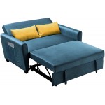 Merax Convertible Velvet Sofa Bed 55" Modern Adjustable Pull Out Bed Lounge Chaise Oversized Armchair with 2 Side Pockets and 2 Pillow for Home Office