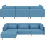 MGH 132" Sectional Sofa Couch Luxury Contemporary U-Shape Sofa Set Linen Fabric 4-Seat and 2 Ottoman Living Room Couch Chaise Living Room Furniture Sets Blue