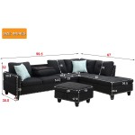 Modern Sectional Sofa Set with Chaise Lounge and Ottoman 6 Seat Corner Sectional Gray L Shaped Living Room Couch with Cupholder Right Facing Couch