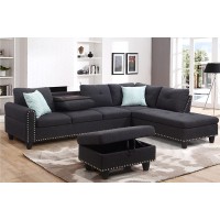 Modern Sectional Sofa Set with Chaise Lounge and Ottoman 6 Seat Corner Sectional Gray L Shaped Living Room Couch with Cupholder Right Facing Couch