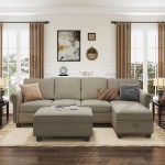 Nolany Convertible Sectional Sofa Set L Shaped Couch with Storage Ottoman Reversible Sectional Sofa Couch for Living Room Dark Khaki