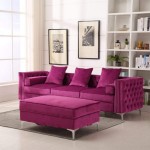 Purple Reversible Dutch Velvet 3-Seat Sofa with Movable Chaise Ottoman 3 Cushions and 2 Rectangular Pillows Luxury Sectional Sofa Couch for Living Room Clearance Chaise Furniture Sets