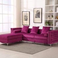 Purple Reversible Dutch Velvet 3-Seat Sofa with Movable Chaise Ottoman 3 Cushions and 2 Rectangular Pillows Luxury Sectional Sofa Couch for Living Room Clearance Chaise Furniture Sets