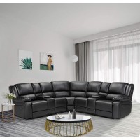 Symmetrical Sectional Sofa PU Leather Corner Reclining Sofa with 2 Consoles,Living Room Recliner Chair with Cup Holders and Storage Box,Modern Motion Couch Set for Home Theatre Office Furniture,Black