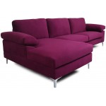 Velvet Fabric Sectional Sofa Set Corner Couch with Chaise Lounge Living Room Furniture Luxury Purple