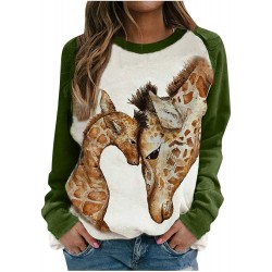 Christmas Kangaroo Printed Sweatshirts Casual Pullover Shirt Novelty Graphic Long Sleeve Tops Blouse for Women