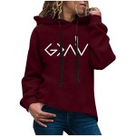 Oversized Sweatshirt for womenWomen’s Casual Printed Long-Sleeved Hooded SweaterWine Red,S
