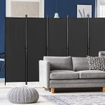 6-Panel Outdoor Indoor Room Divider,Privacy Furniture Indoor Bedroom Black