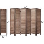 6 Panel Room Divider Wood Privacy Screen Panels 5.6Ft Tall 16" Wide Panel Folding Screen Portable Wall Partition Screen Room Divider Wall No Assembly Freestanding Room Partition Brown