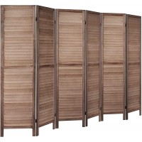 6 Panel Room Divider Wood Privacy Screen Panels 5.6Ft Tall 16" Wide Panel Folding Screen Portable Wall Partition Screen Room Divider Wall No Assembly Freestanding Room Partition Brown