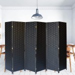 6 Panels Folding Room Divider Hand-Made Privacy Screen 6Ft Tall Double Weave Privacy Partition Foldable Wall Room Divider,Freestanding Divider seperator,Privacy Screens  Black