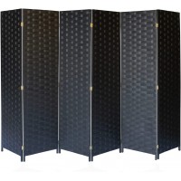 6 Panels Folding Room Divider Hand-Made Privacy Screen 6Ft Tall Double Weave Privacy Partition Foldable Wall Room Divider,Freestanding Divider seperator,Privacy Screens  Black