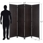 6ft. Tall- 16" Wide- Room Dividers Double Sided Woven Fiber ,Double Hinged Privacy Screen Partition & Wall Divider Folding Privacy Screens 4 Panel Room Dividers-Dark Mocha Freestanding 4 Panels