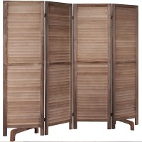 AMBITION LAND 4 Panel 5.6 Ft Tall Wood Room Divider Room Dividers and Folding Privacy Screens Freestanding Folding Room Divider Screens with Stand Panel Divider&Room Divider Wall 4 Panel Brown