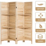 AUGESTER 4 Panel 5.6 Ft Room Divider with 3 Display Shelves Folding Wood Freestanding Privacy Screen Portable Partition Room Dividers for Bedroom Home Office Restaurant Bistro Natural