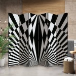 Canvas Room Divider Screen Black and White Pattern Room Separator Folding Screen Privacy Partition Wall Dividers for Rooms 6 Panels
