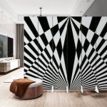 Canvas Room Divider Screen Black and White Pattern Room Separator Folding Screen Privacy Partition Wall Dividers for Rooms 6 Panels