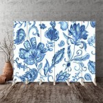 Canvas Room Divider Screen Hand Drawn Watercolor Blue Paisley Seamless Pattern for Design Water Room Separator Folding Screen Privacy Partition Wall Dividers for Rooms 6 Panels