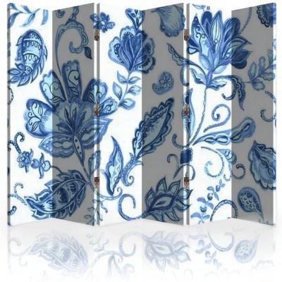 Canvas Room Divider Screen Hand Drawn Watercolor Blue Paisley Seamless Pattern for Design Water Room Separator Folding Screen Privacy Partition Wall Dividers for Rooms 6 Panels