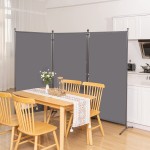 CHOSENM 3 Panel Folding Privacy Screens 6 FT Tall Wall Divider with Metal Frame Freestanding Room Divider for Office Bedroom Study 3 Panel Grey