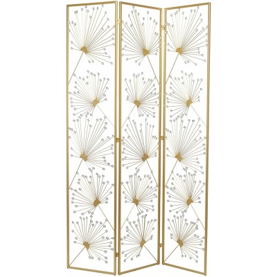 Deco 79 Glam Metal Room Divider Indoor Folding Portable Partition Screen 46" L x 1" W x 71" H Gold