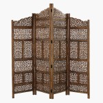 Deco 79 Traditional Wood Multi-Panel Room Divider 72" H x 80" L Textured Brown Finish