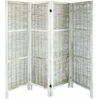 ECOMEX Room Dividers 4 Panel Rattan Room Dividers Wall Room Dividers and Folding Privacy Screens Room Divider Grey Rattan Grey