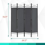 Freestanding Partition for Home Office Bedroom,4 Panel Room Divider 6.8 FT Steel Frame Screen Folding Privacy Divider Grey